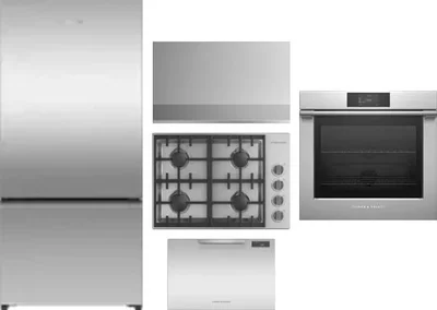 5 Piece Package Includes Refrigerator, Cooktop, Wall Oven, Hood And Dishwasher